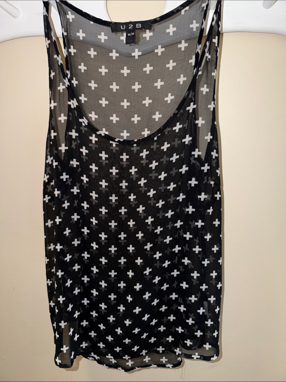 Black Sheer Cross-Print Tank Dress